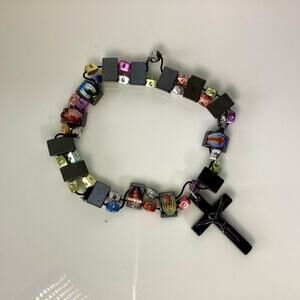 Hematite Cross Religious Stretch Bracelet